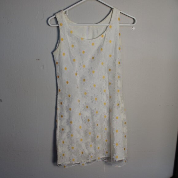 Vintage Dresses & Skirts - 90s White Daisy Floral Mini Dress XS